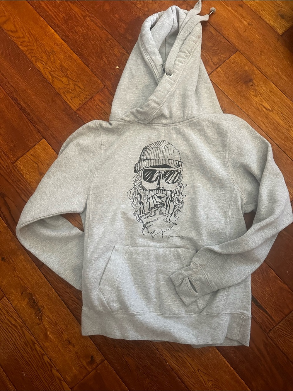 Gray Graphic Pullover Hoodie with Perrine man Illustration